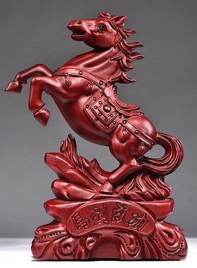 优选红花梨实木质马到成功摆件十二生肖木雕家居装饰摆设开业工艺
