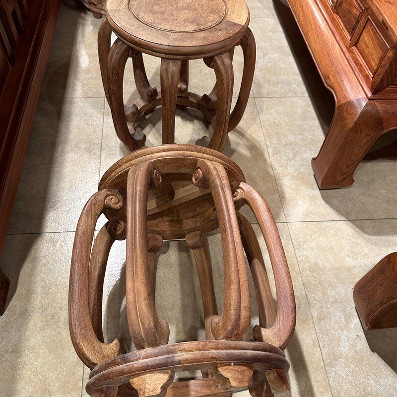 优选红木鼓凳休闲凳大果紫檀缅甸花梨木红木圆鼓凳红木家具如图包