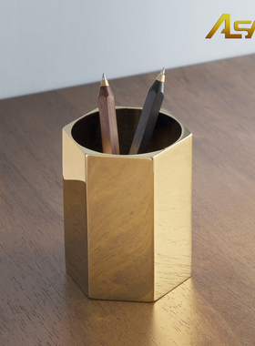 优选纯铜圆笔筒圆形办公室桌面摆件手工艺品创意镇纸教师节谢师礼