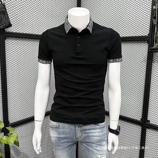 潮流花纹领修身 t恤夏季 潮牌2025新款 翻领体恤 时尚 POLO衫 男士 短袖