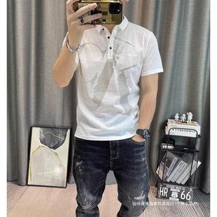 新款 男士 夏季 天丝麻polo衫 有领t恤上衣 修身 字母印花休闲百搭短袖