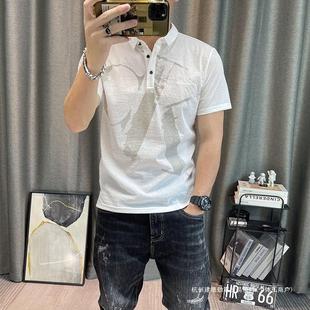 男短袖 新款 polo衫 天丝麻字母印花2025夏季 有领t恤上衣 修身 菠萝衫