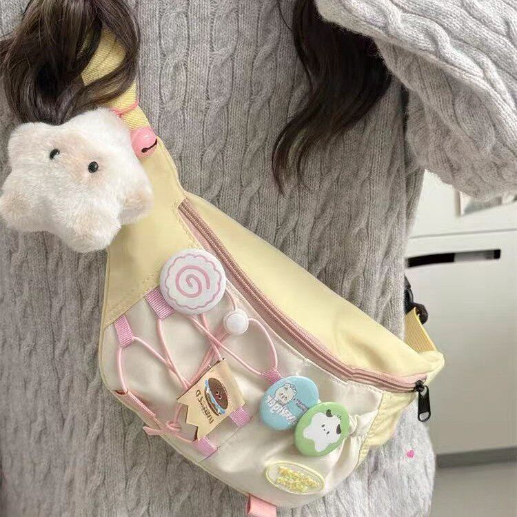 日系ins原宿复古撞色甜酷胸包女小众设计感斜挎包运动休闲潮流包
