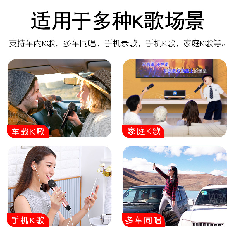 蓝牙FM车载K歌麦克风汽车家庭无线通用话筒车内手机电视家用KTV卡