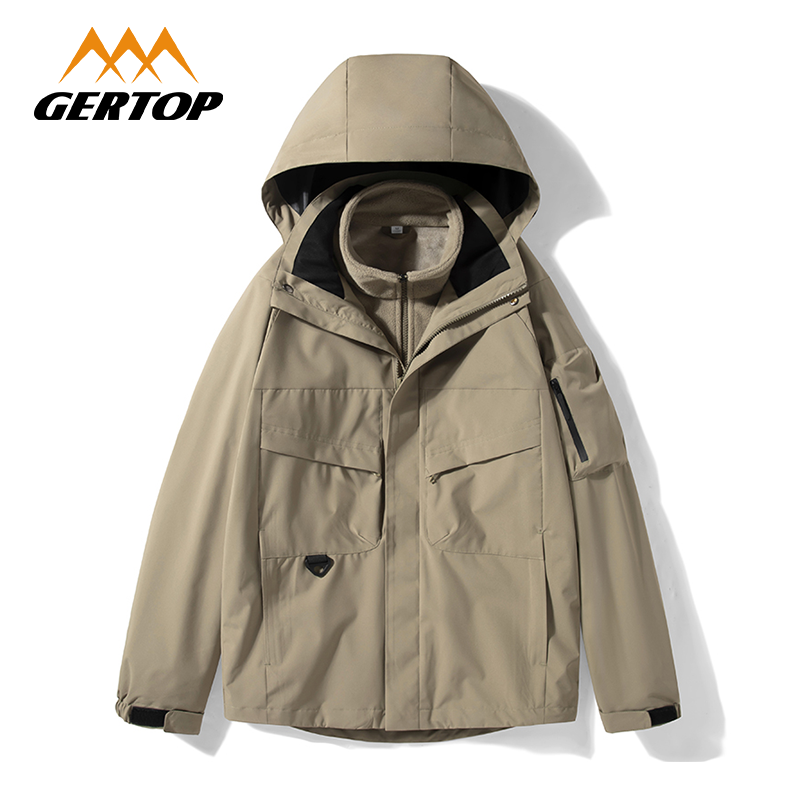 GERTOP山峰三合一可拆卸内胆冲锋男户外登山棉服夹克外套23905