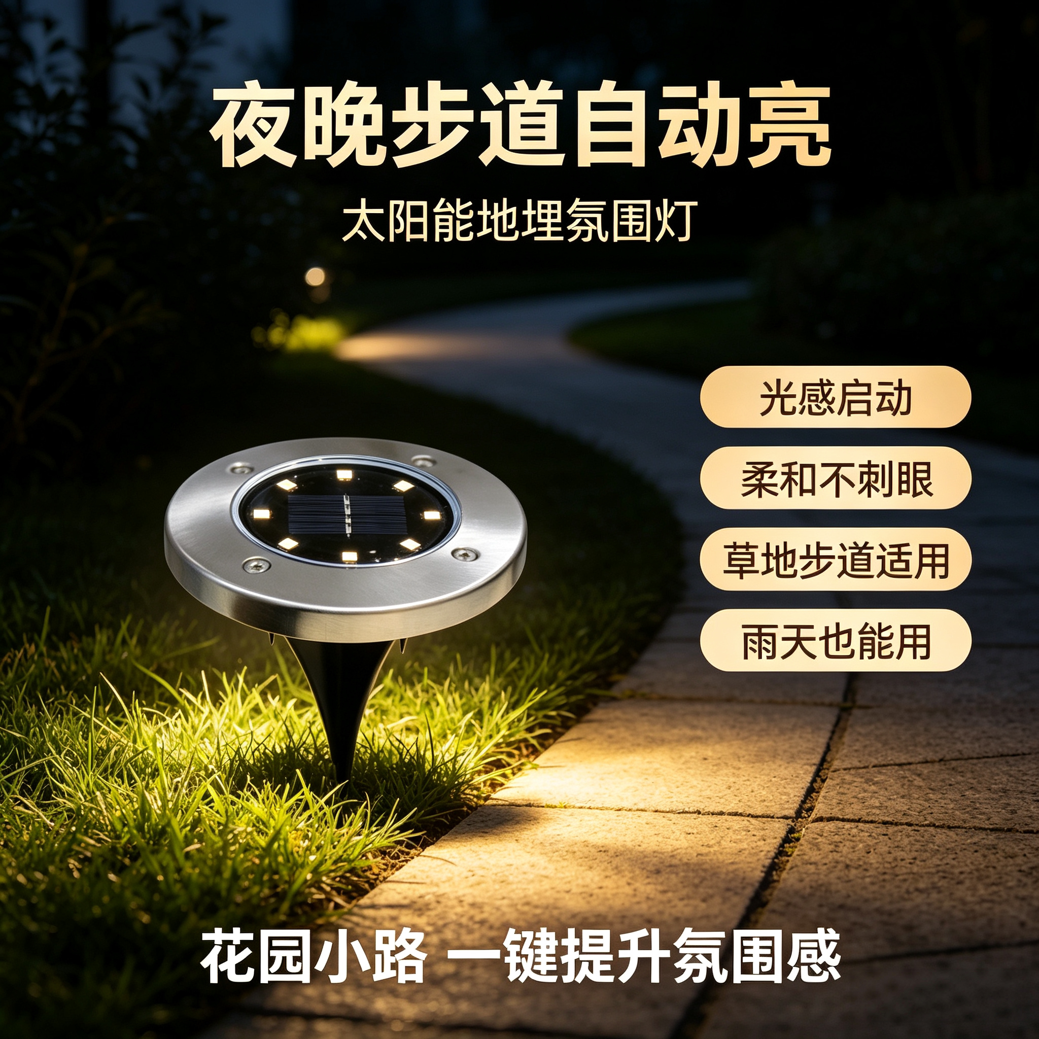 太阳能地埋灯8LED不锈钢户外新款插地草地灯庭院花园防雨别墅地灯