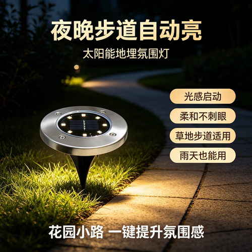 太阳能地埋灯8LED不锈钢户外新款插地草地灯庭院花园防雨别墅地灯