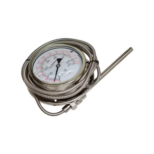 650° 100H 压力式 温度计毛细温度表耐高温充油全钢304径向后边WY