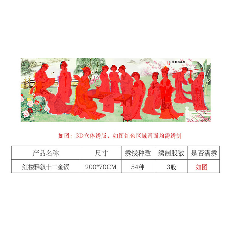 2025新款3D十字绣客厅书房红楼雅叙十二金钗中国古典人物大幅线绣