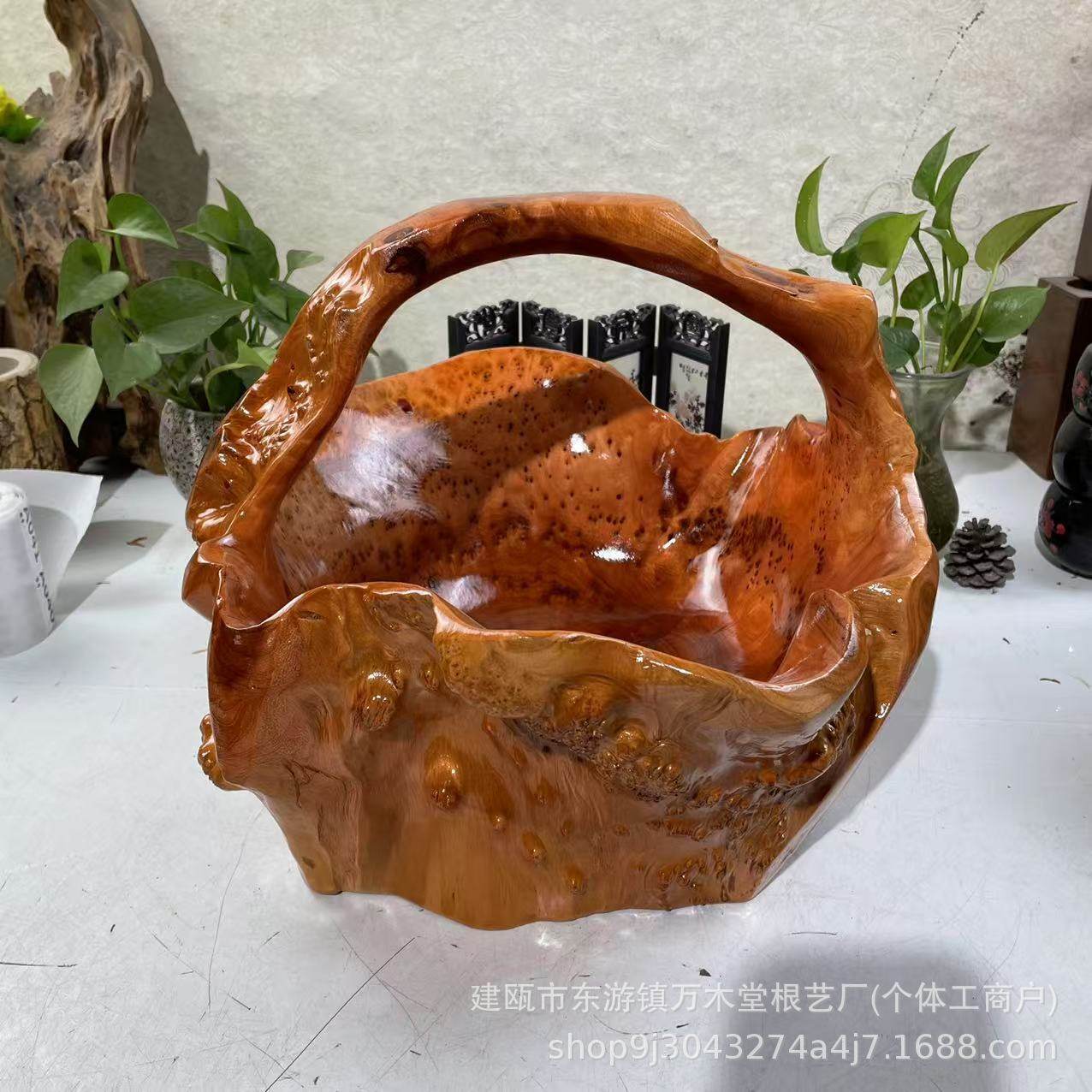复古美观家用酒店商用手提水果篮不规则摆件工艺品榴花根雕国潮风,模玩/动漫/周边/娃圈三坑/桌游,文化/体育周边,淘宝优惠券,粉丝福利购,淘宝优惠卷