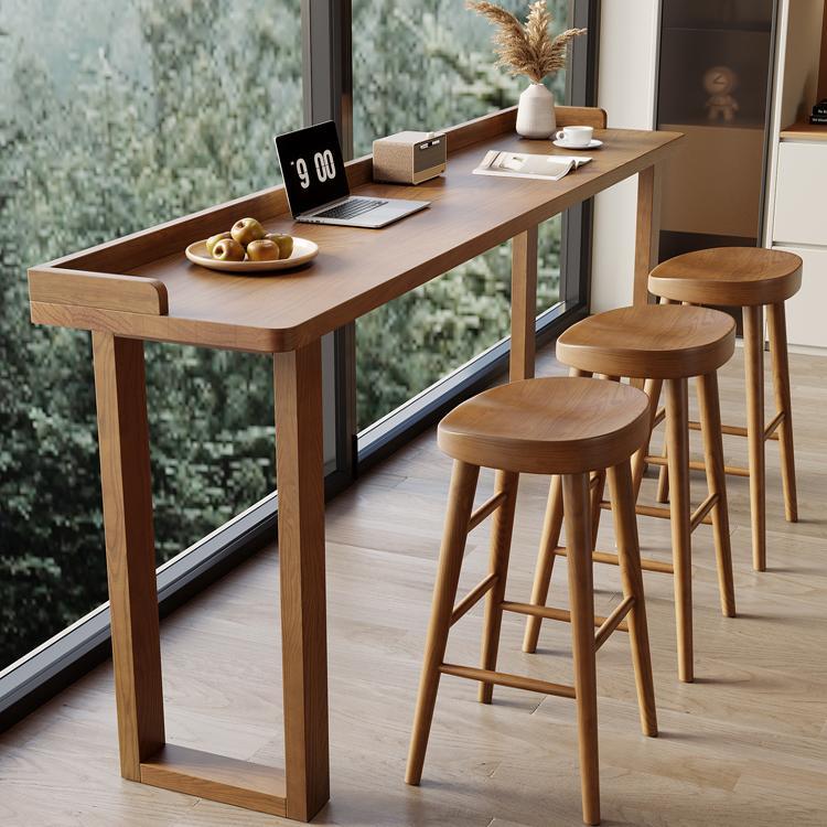 需定制实木吧台桌家用阳台靠墙窄桌子简约长条桌酒吧奶茶店高脚桌