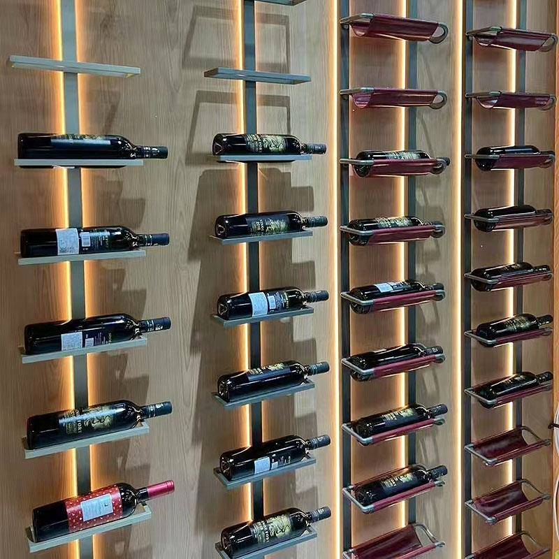 需定制欧式红酒架挂壁式皮革酒架酒柜铝合金挂酒展示架带灯墙上酒