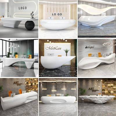 需定制公司前台接待台玻璃钢异形前台烤漆圆弧高端吧台美容院收银