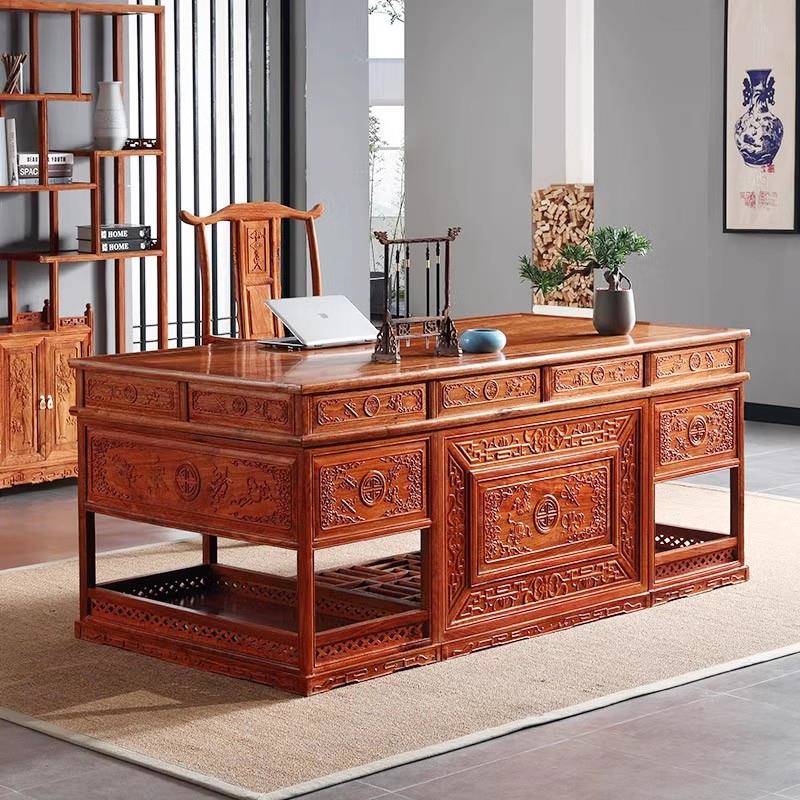 需定制红木书桌刺猬紫檀办公桌实木大班台老板桌花梨木书房写字桌