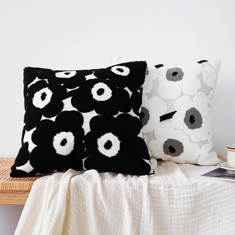 北欧简约黑白罂粟花抱枕套民宿客厅沙发靠枕飘窗坐垫床上靠枕腰靠