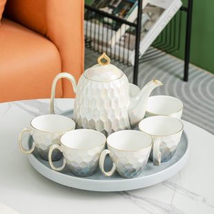 陶瓷茶壶水壶茶杯杯具轻奢风 现代简约家用待客茶具水具水杯子套装