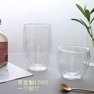 网红双层隔热玻璃杯水杯杯子家用牛奶杯早餐杯高档透明定制LOGO
