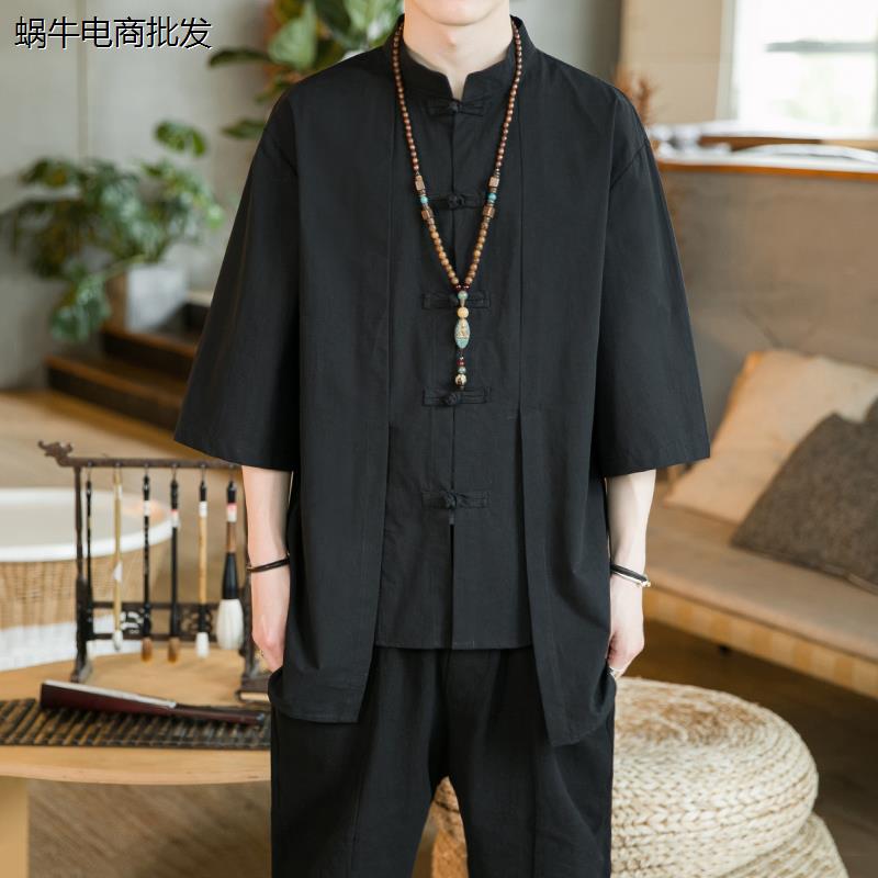 夏季禅服中式棉麻手工盘扣唐装外套改良汉服对襟道袍居士服茶服男