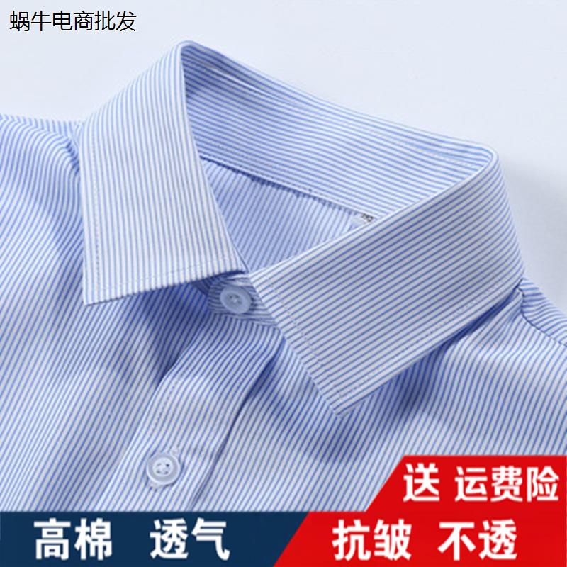 女士白底蓝色条纹长袖衬