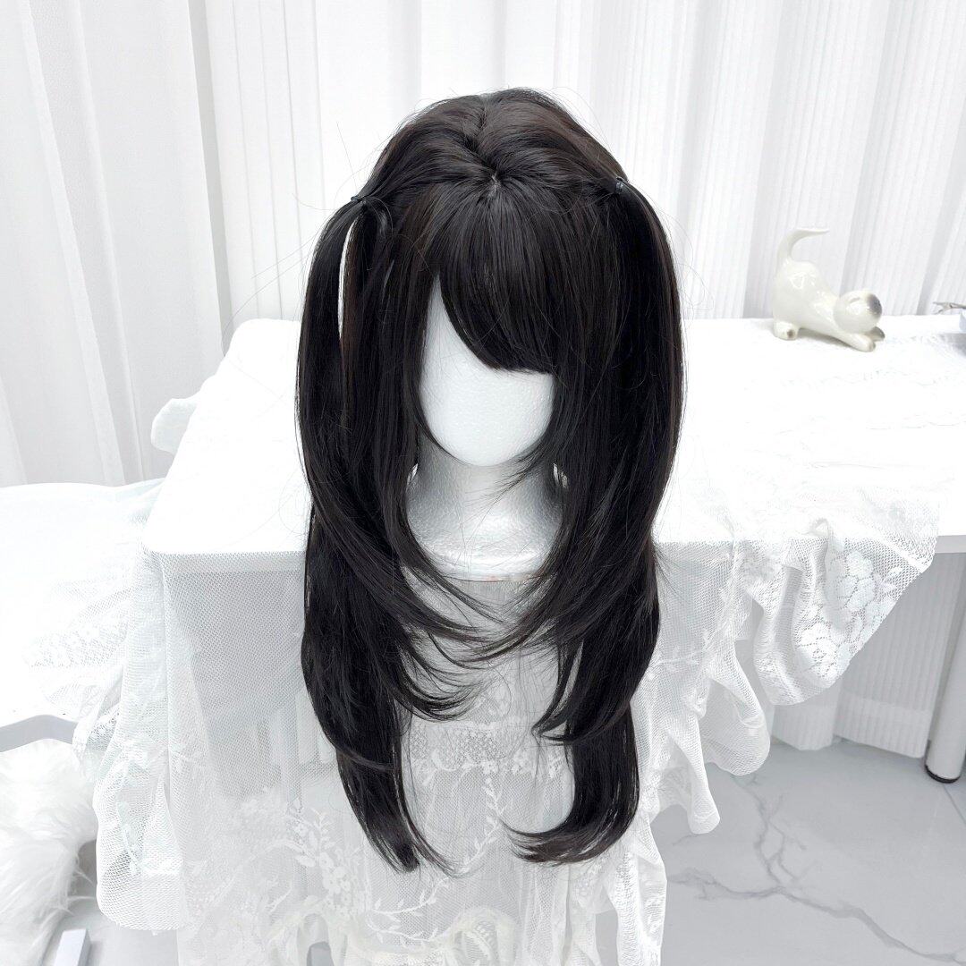 喵灵界假发女黑棕色网红lolita齐刘海内扣高层次长直发JK全头套式