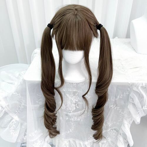喵灵界假发女蜜茶色JK双马尾少萝lolita罗马卷长卷发75cm全头套式