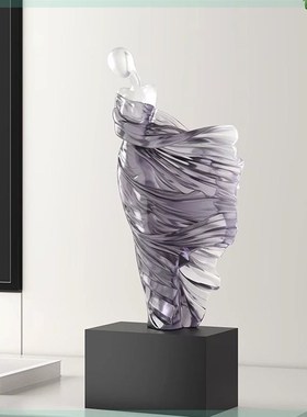 优选现代抽象艺术摆件高级感玄关客厅电视柜高档透明树脂人物雕塑