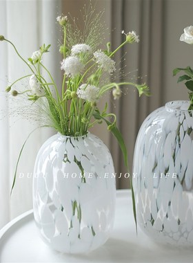 优选duuuhome白色圆形小口大肚斑点透明玻璃花瓶水培鲜花简约餐桌