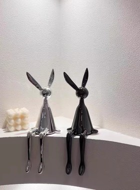 优选现代创意电镀坐姿兔子桌面大摆件玄关电视柜书柜的装饰品