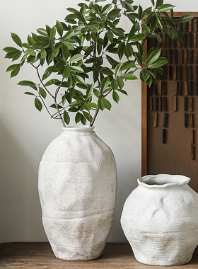 优选禅逸侘寂风花瓶白色陶瓷复古做旧陶罐民宿客厅酒柜博古架装饰