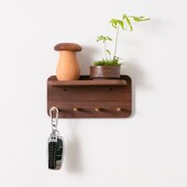 优选入户门钥匙挂钩创意黑胡桃实木玄关墙上挂衣钩进门复古收纳壁