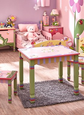 优选teamson纷朵奇儿童桌椅套组学习写字桌靠背椅凳幼儿园家用木