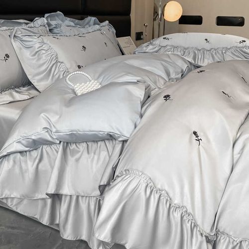 优选法式复古玫瑰刺绣冰丝四件套天丝被套夏季床单公主风床品高级