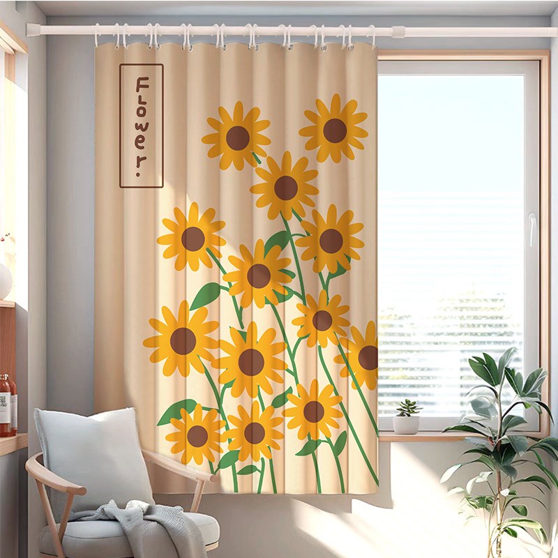 2024c新款小窗帘免打孔遮光出租房窗户伸缩杆一整套卧室飘窗遮阳