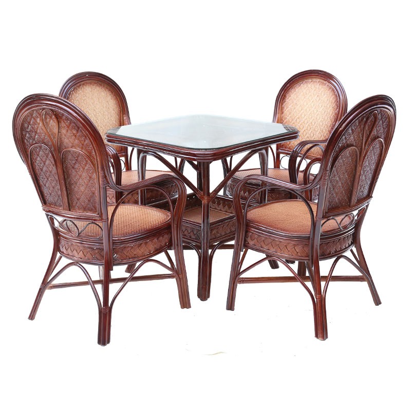 阳台藤椅茶e桌椅正方形五件套四椅一桌组合客厅茶楼真藤藤编家用