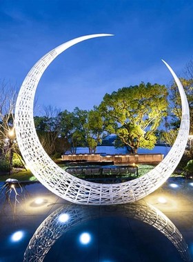 不锈钢镜面镂空月亮雕q塑售楼处营销中心水池水景摆件地产酒店装