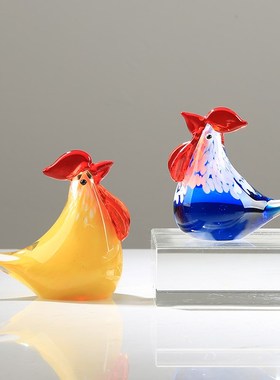 琉璃小公鸡混彩艺术摆件轻奢客厅儿童房玄关样板房装饰品乔迁送人