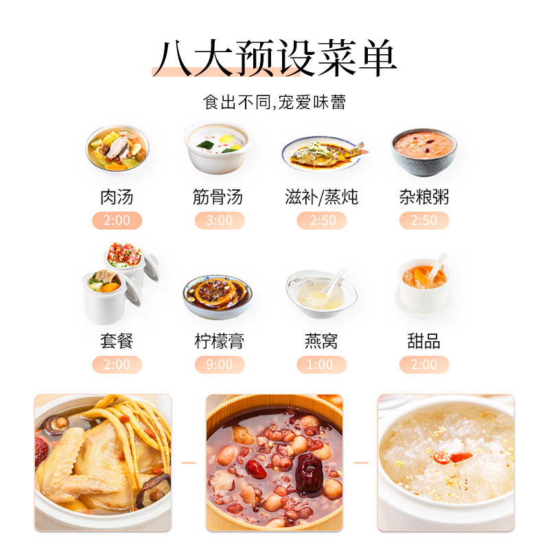 天际电炖锅陶瓷隔水m炖盅全自动家用燕窝大容量煮粥煲汤一锅五胆4