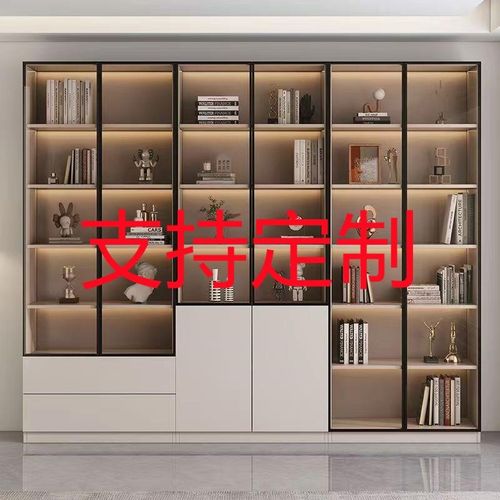 实木书柜带柜门实木o书柜家用客厅书架组合简约现代带玻璃书橱书
