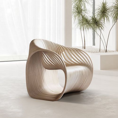 米米村实a木切片休闲椅设计师餐椅单人椅别墅酒店民宿懒人沙发椅