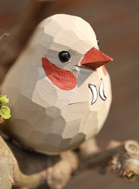 Jay家 珍珠鸟 手o工木雕小鸟 实木桌面装饰摆件 小肥啾 生日礼物