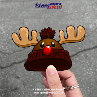 圣诞麋鹿帽子汽车装饰贴画可爱驯鹿角车贴车身装饰车标三轮车贴纸