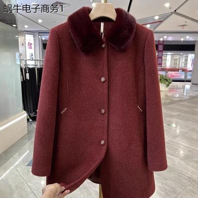 妈妈中长款夹羽绒毛呢外