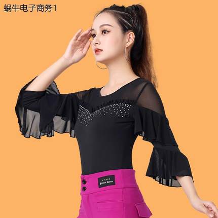 2024新款拉丁舞上衣成人女长袖秋冬季舞交谊舞练功广场舞蹈服