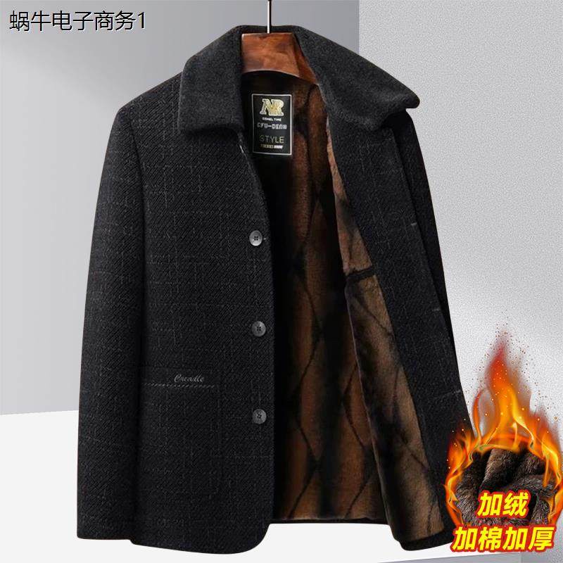 中老年男士加绒加厚毛呢外套爸爸冬装雪尼尔棉衣老人爷爷呢子上衣