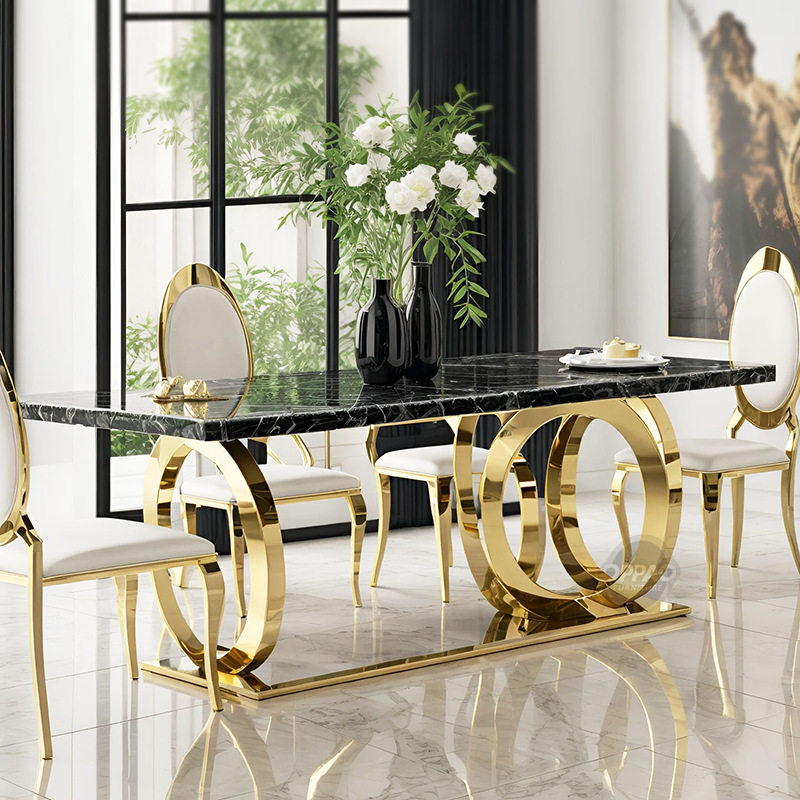 轻奢后现代不锈钢大理石餐桌椅家用大户型北欧高端别墅设计师餐台