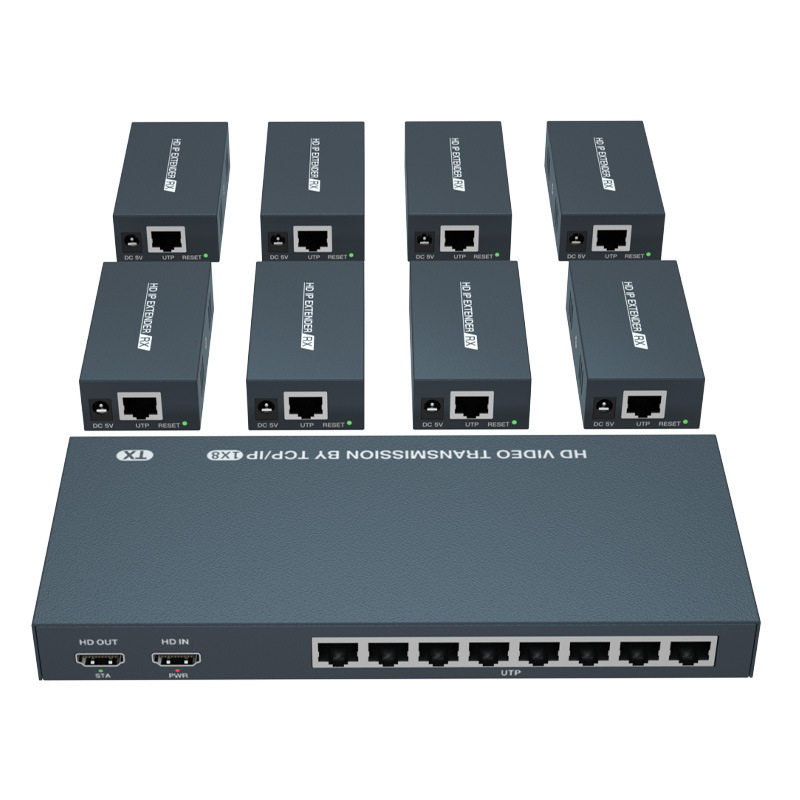 hdmi一分八延长器200米 1080p高清本地环出一进八出分配延长器