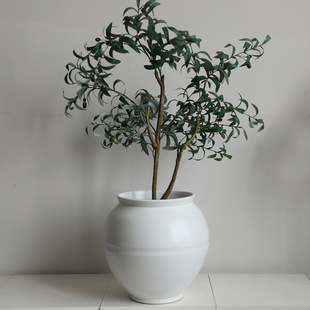 现代简约大口白色现代落地月亮罐陶瓷花瓶客厅装 饰品民宿摆件批发