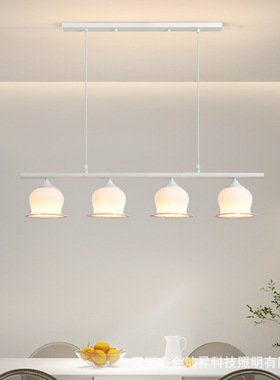 北欧现代简约吊灯创意浪漫奶油风餐厅吧台岛台长条形白色花朵吊灯