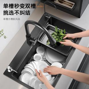 纳米黑色水槽大单槽厨房304不锈钢手工洗菜盆洗碗池台下盆家用