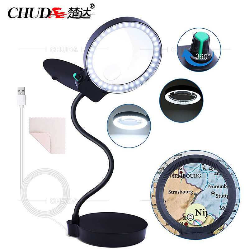 楚达 36颗灯珠LED台灯纹眉刺绣放大镜  镶钻工具 130MM子母镜USB
